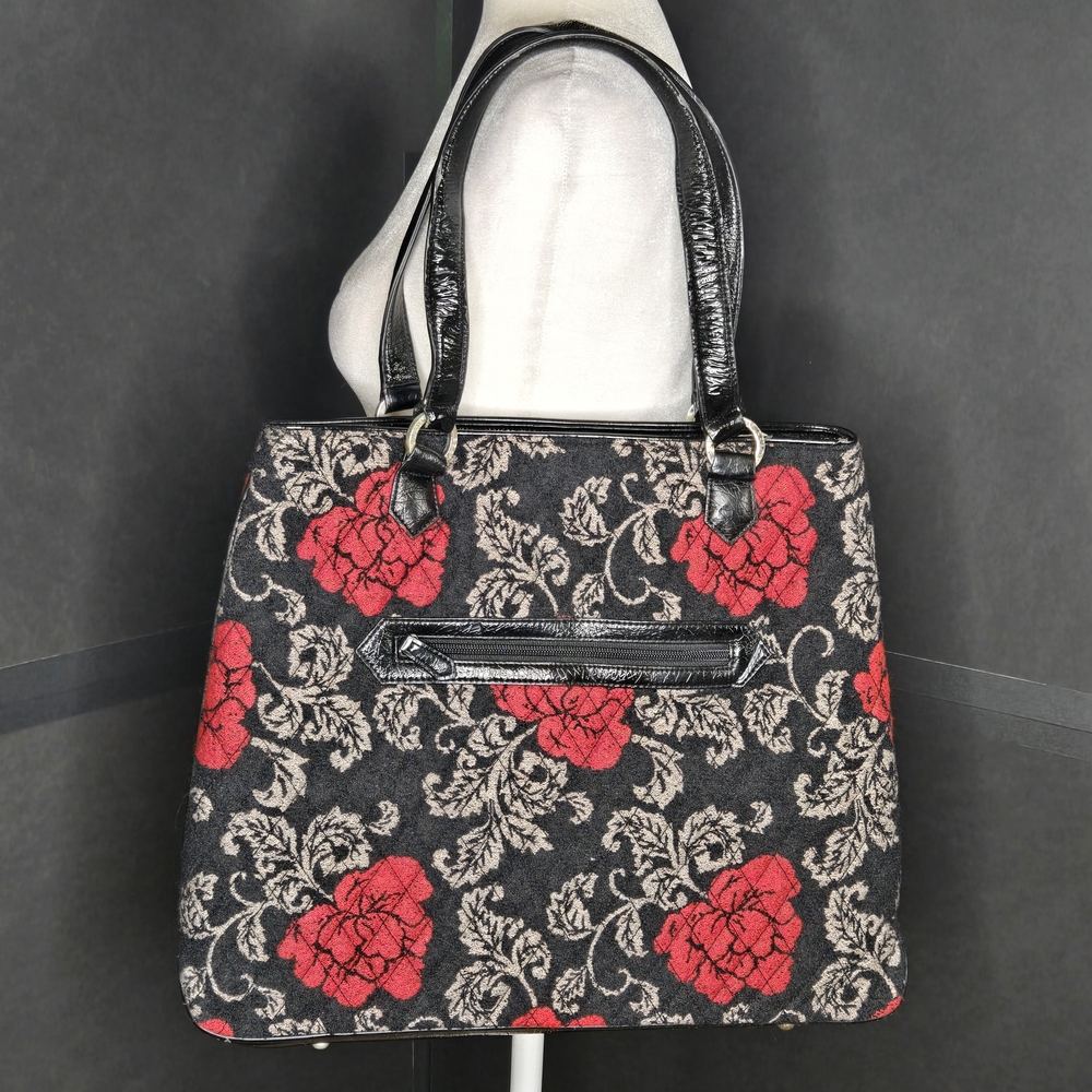 Vera Bradley Floral Tote Bag Large Roses Red Black Grey